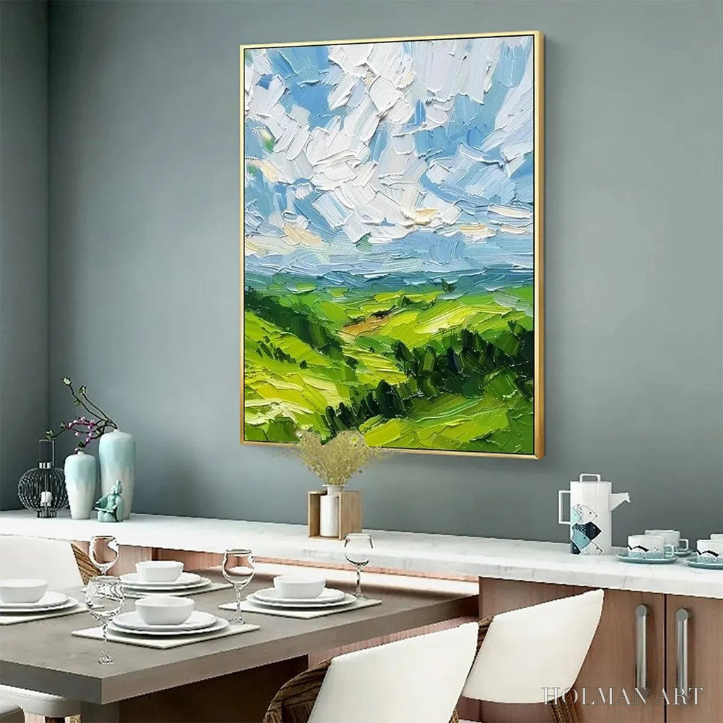 HOLMAN ART Green Valley Vista – Textured Landscape Painting, Impasto , Vertical Canvas, Nature Decor - image 5
