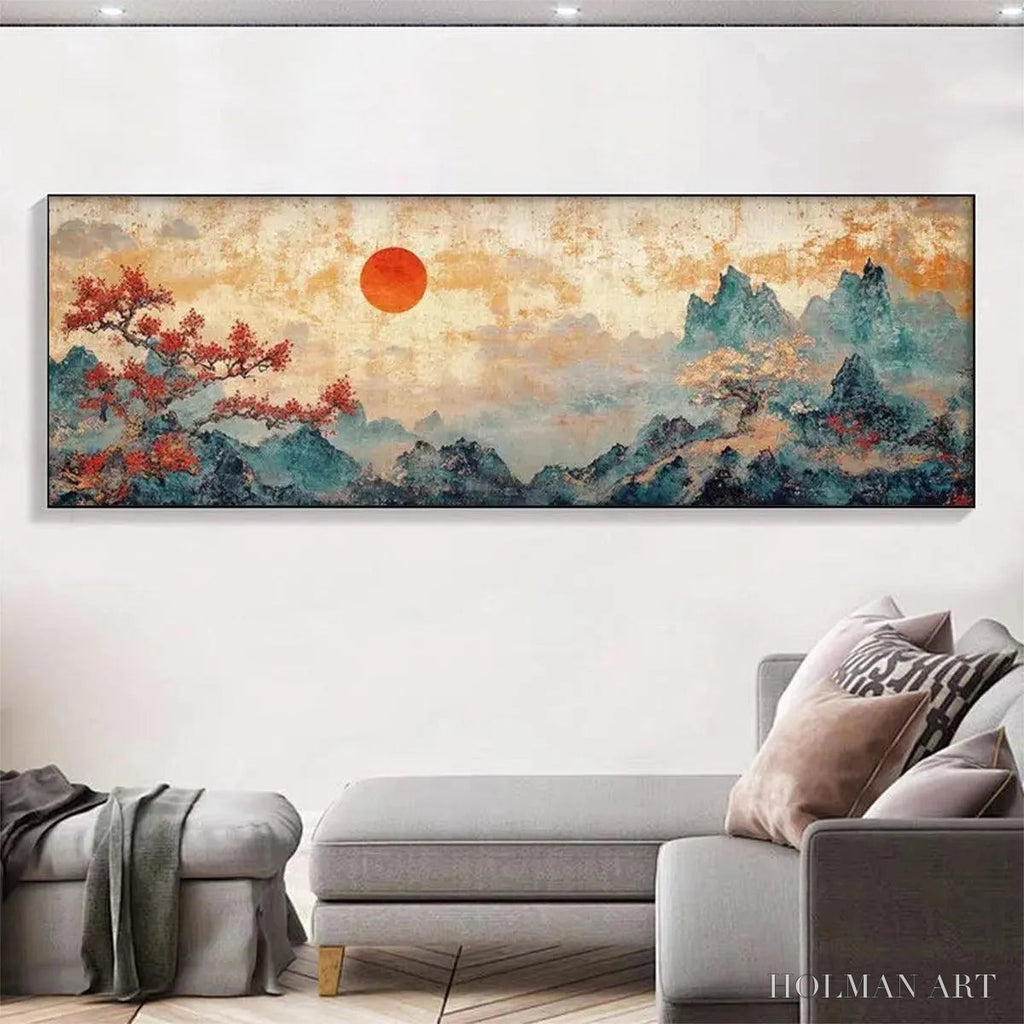 HOLMAN ART Zen Mountain Sunset Panoramic – Landscape Painting, Panoramic , Asian Decor - image 2