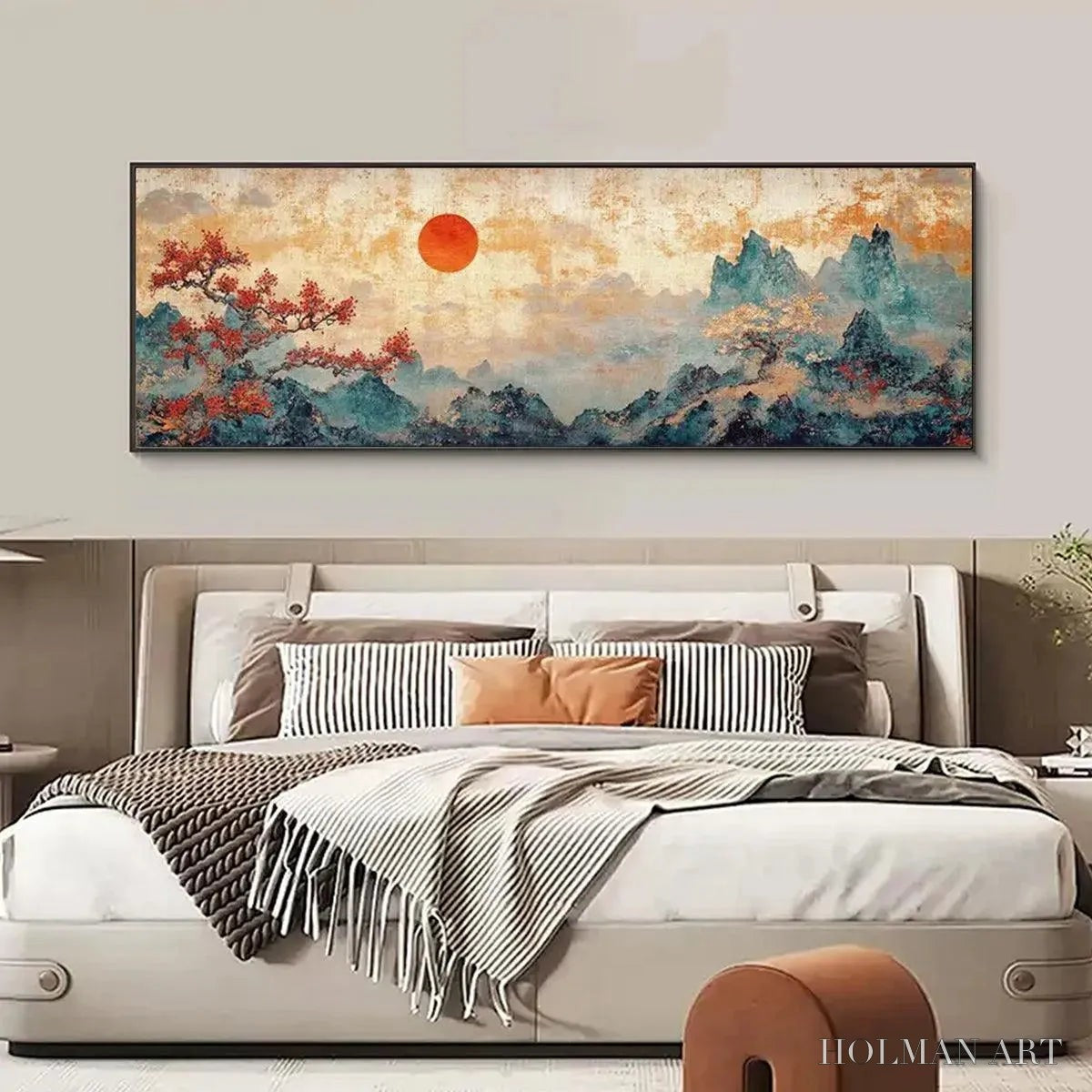 HOLMAN ART Zen Mountain Sunset Panoramic – Landscape Painting, Panoramic , Asian Decor - image 4