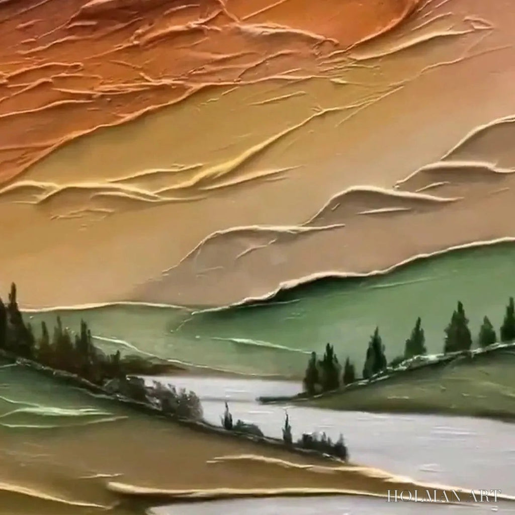 HOLMAN ART Golden Valley – Textured Mountain Landscape Painting, Green and Gold , Vertical Canvas, Impasto Decor - image 3