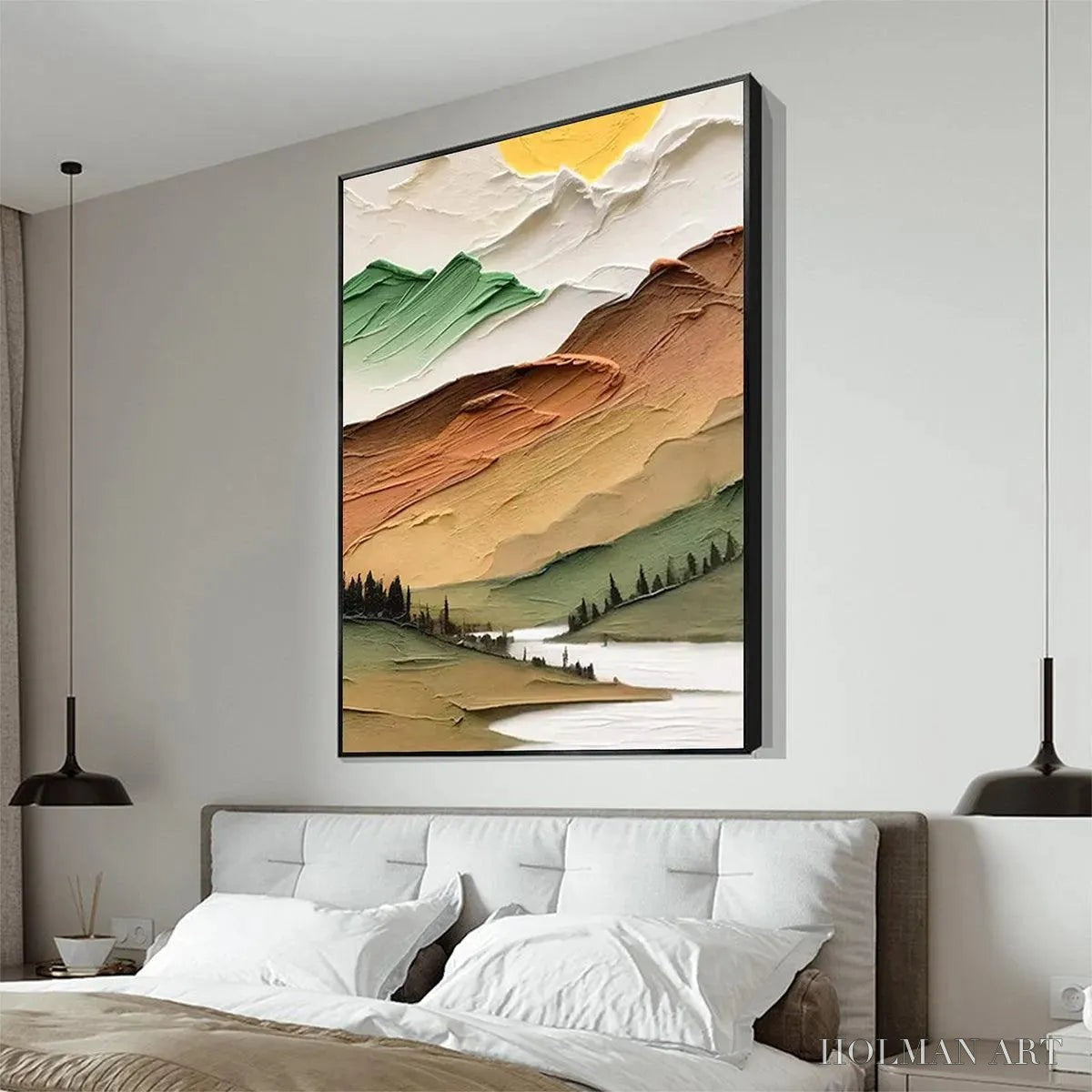 HOLMAN ART Golden Valley – Textured Mountain Landscape Painting, Green and Gold , Vertical Canvas, Impasto Decor - image 5