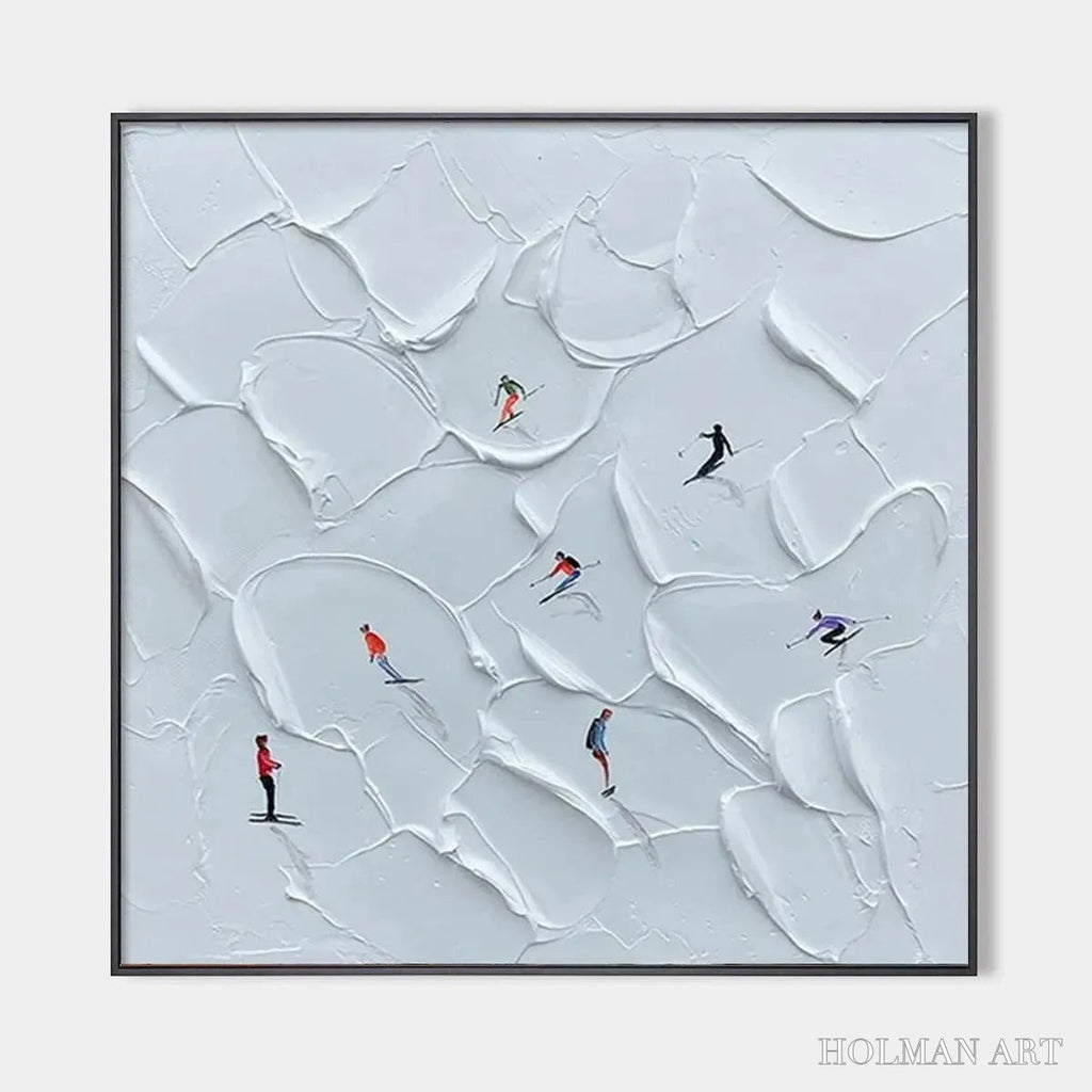HOLMAN ART Alpine Ski – Textured Skiing Painting, Winter Sports , Square Canvas, Impasto Decor - image 1