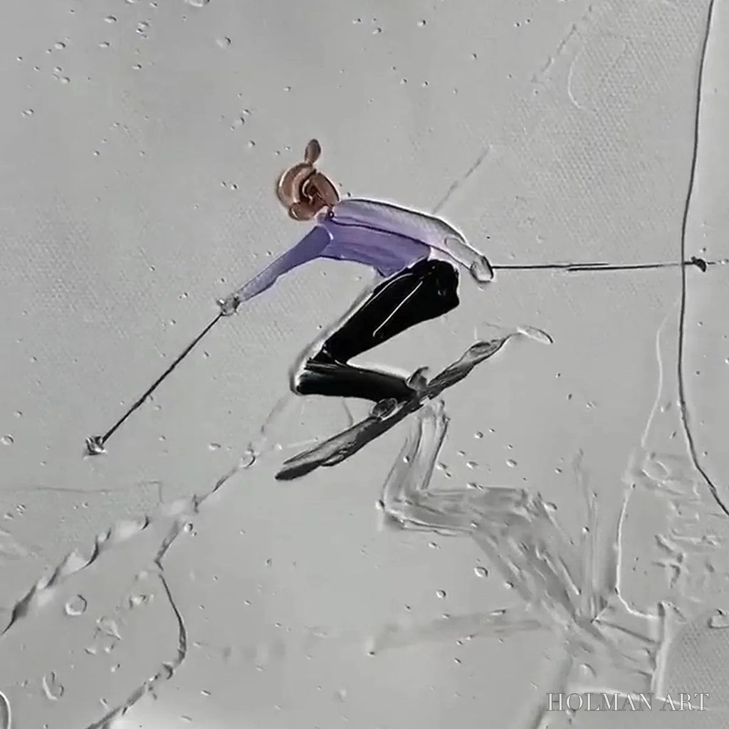 HOLMAN ART Alpine Ski – Textured Skiing Painting, Winter Sports , Square Canvas, Impasto Decor - image 2