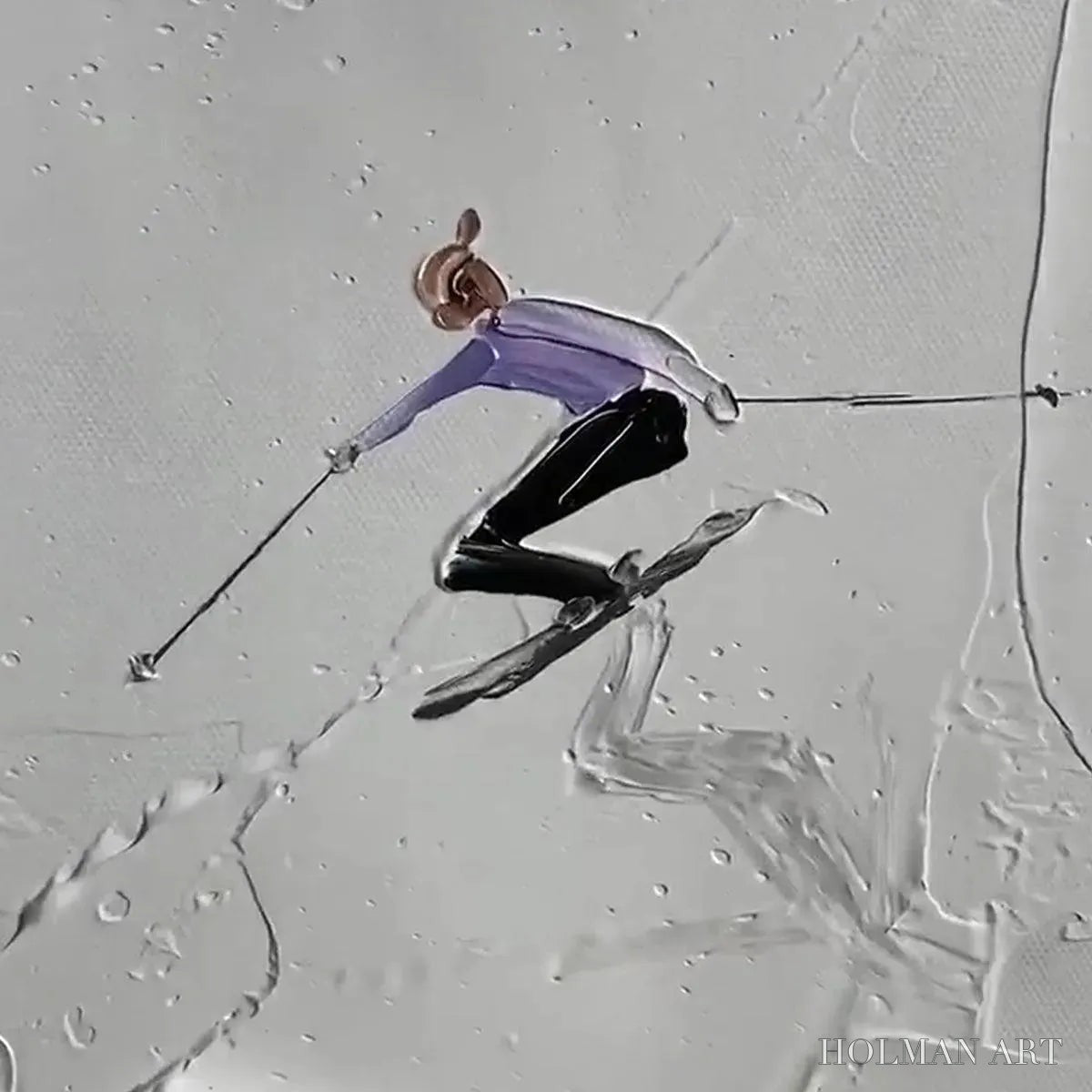 HOLMAN ART Alpine Ski – Textured Skiing Painting, Winter Sports , Square Canvas, Impasto Decor - image 2