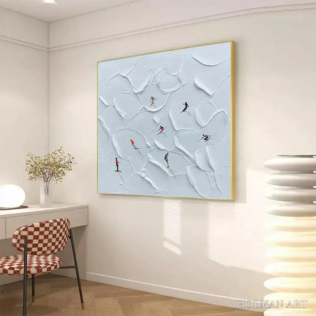 HOLMAN ART Alpine Ski – Textured Skiing Painting, Winter Sports , Square Canvas, Impasto Decor - image 5