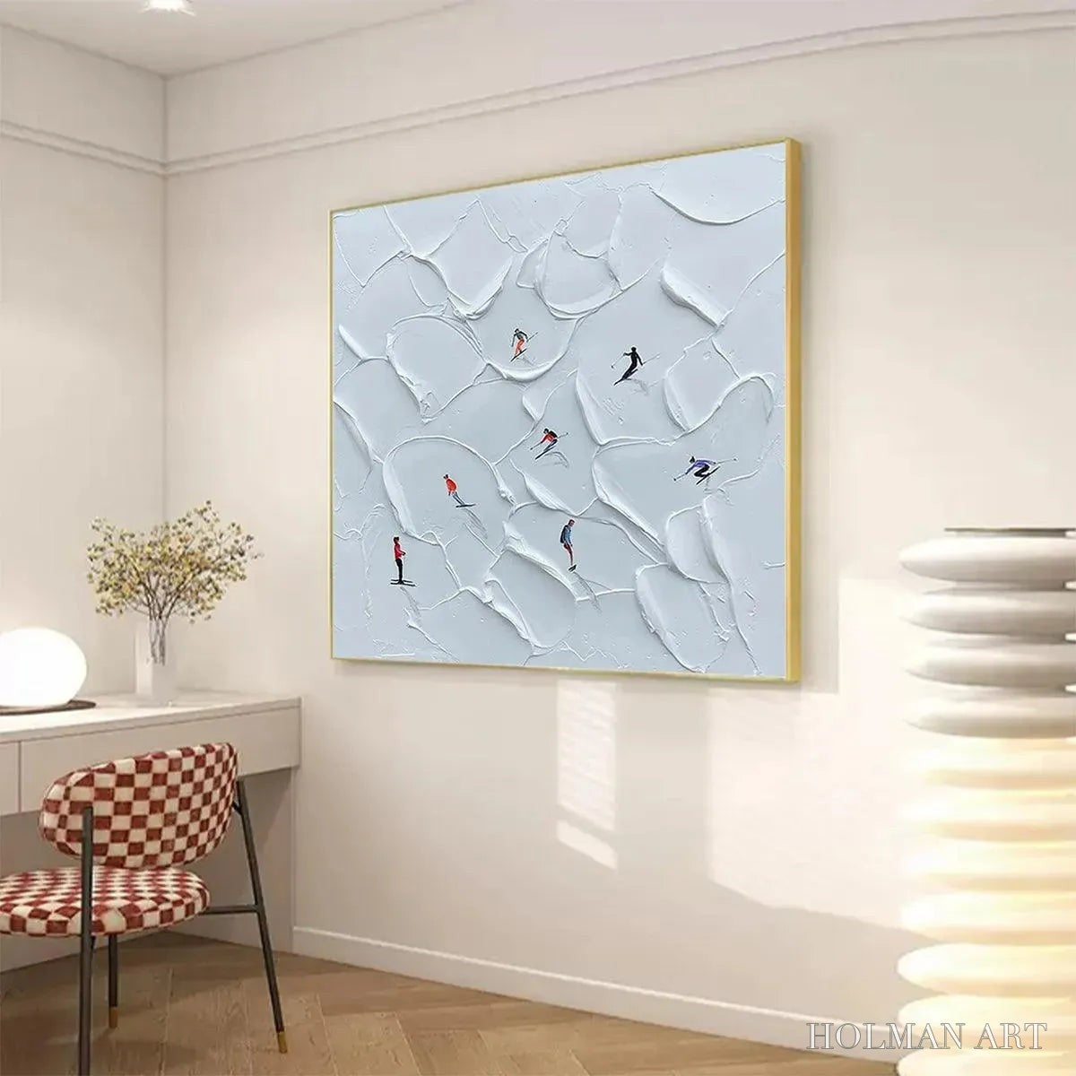 HOLMAN ART Alpine Ski – Textured Skiing Painting, Winter Sports , Square Canvas, Impasto Decor - image 5