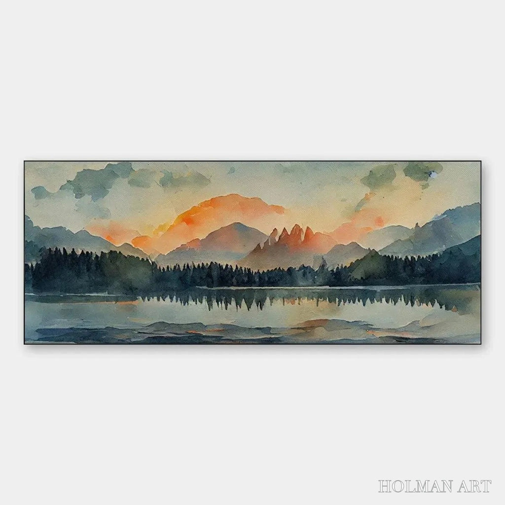 HOLMAN ART Sunset Serenity Panoramic – Landscape Painting, Panoramic , Watercolor Decor - image 1