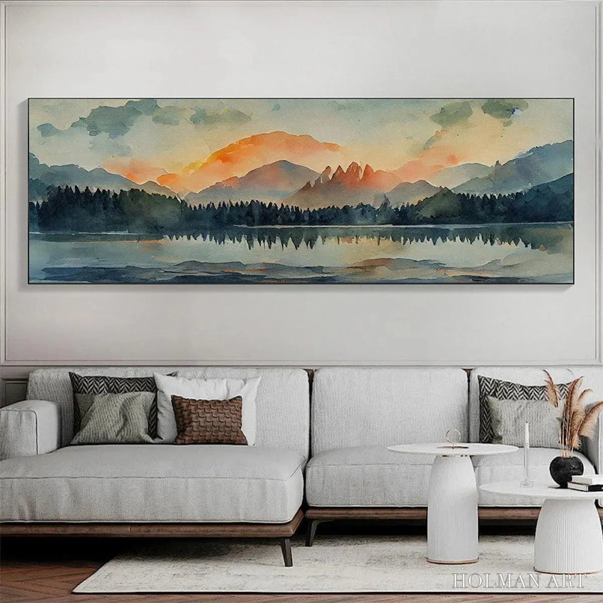 HOLMAN ART Sunset Serenity Panoramic – Landscape Painting, Panoramic , Watercolor Decor - image 2