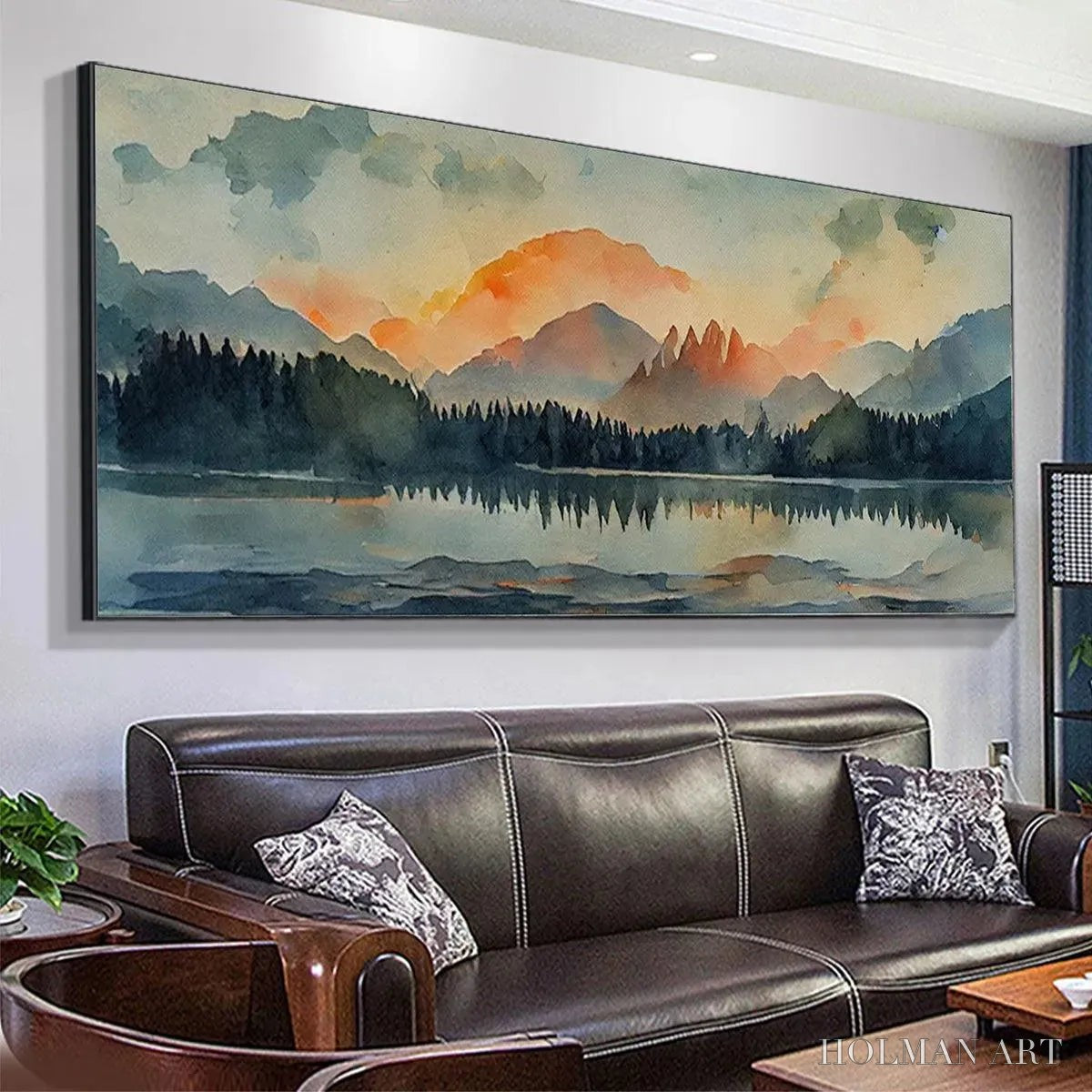 HOLMAN ART Sunset Serenity Panoramic – Landscape Painting, Panoramic , Watercolor Decor - image 4