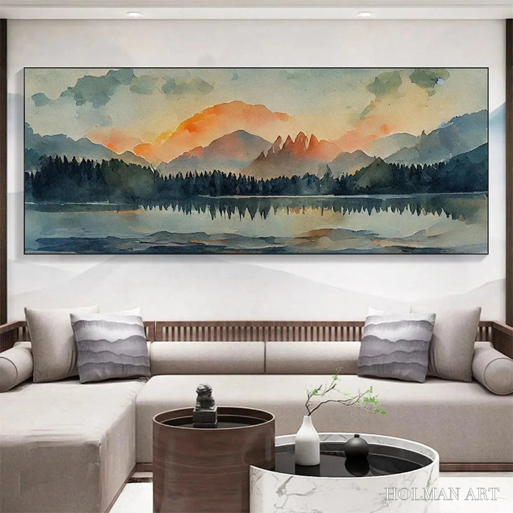 HOLMAN ART Sunset Serenity Panoramic – Landscape Painting, Panoramic , Watercolor Decor - image 5