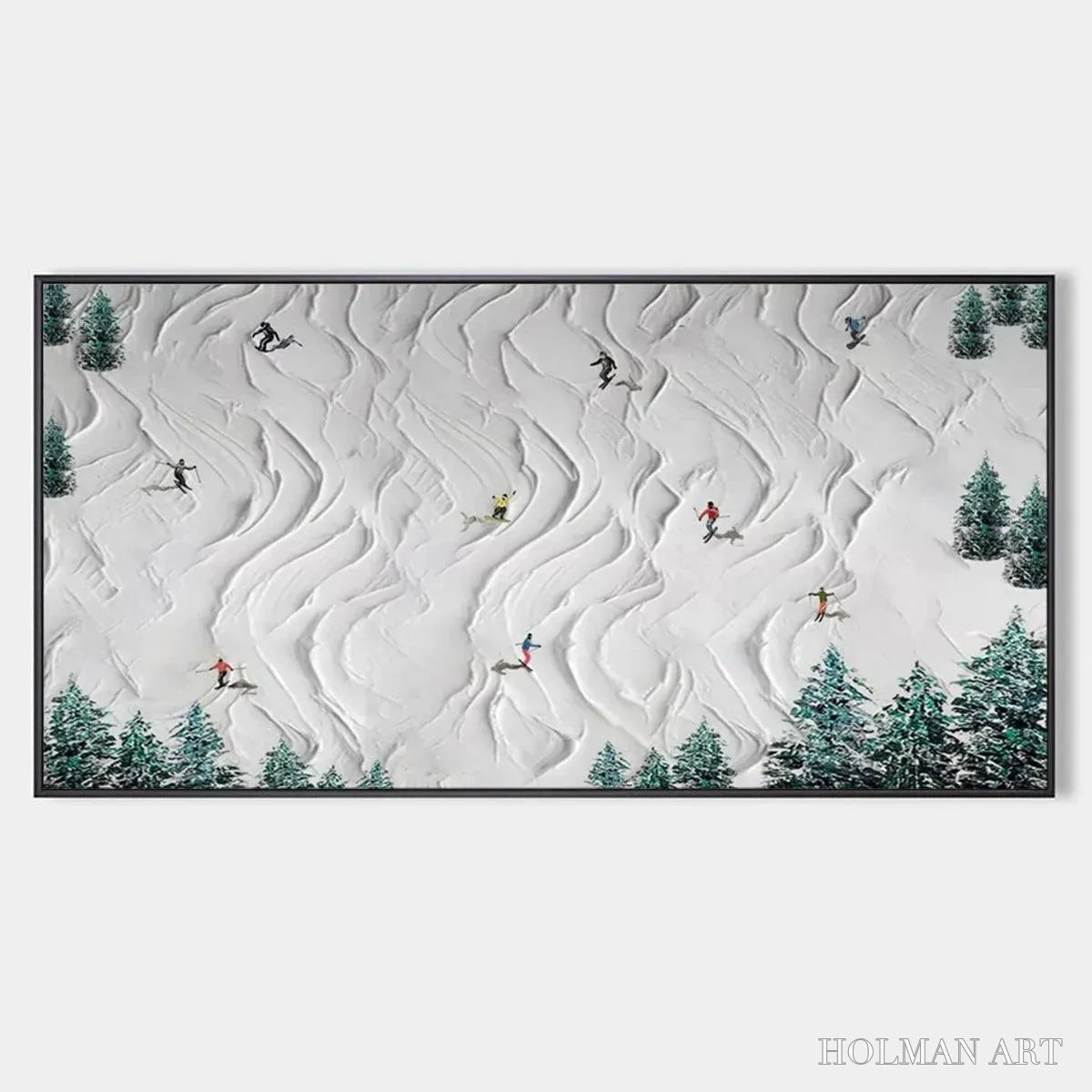 HOLMAN ART Alpine Dreams – Textured Skiing Painting, Winter Sports , Panoramic Canvas, Snowy Mountain Decor - image 1