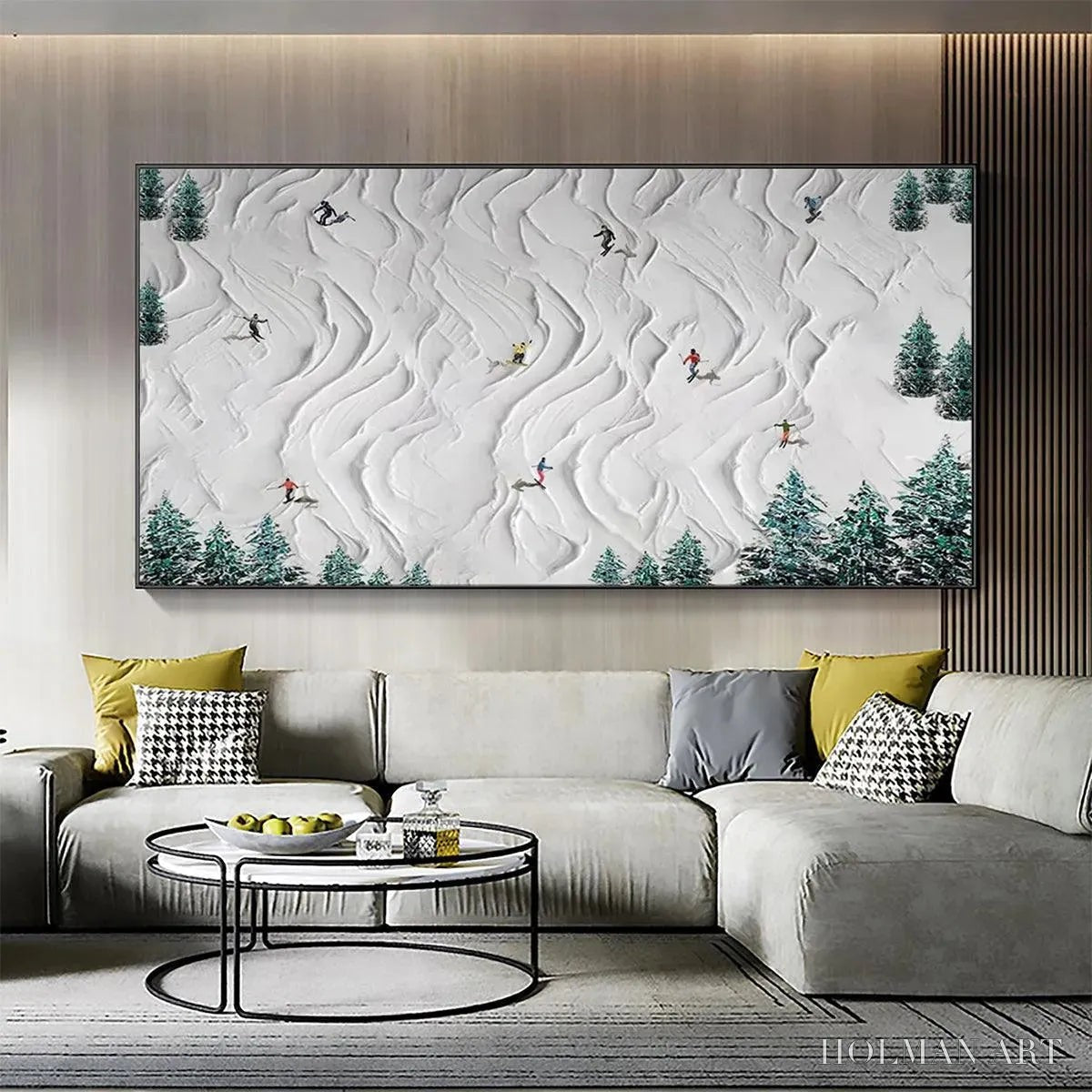 HOLMAN ART Alpine Dreams – Textured Skiing Painting, Winter Sports , Panoramic Canvas, Snowy Mountain Decor - image 2