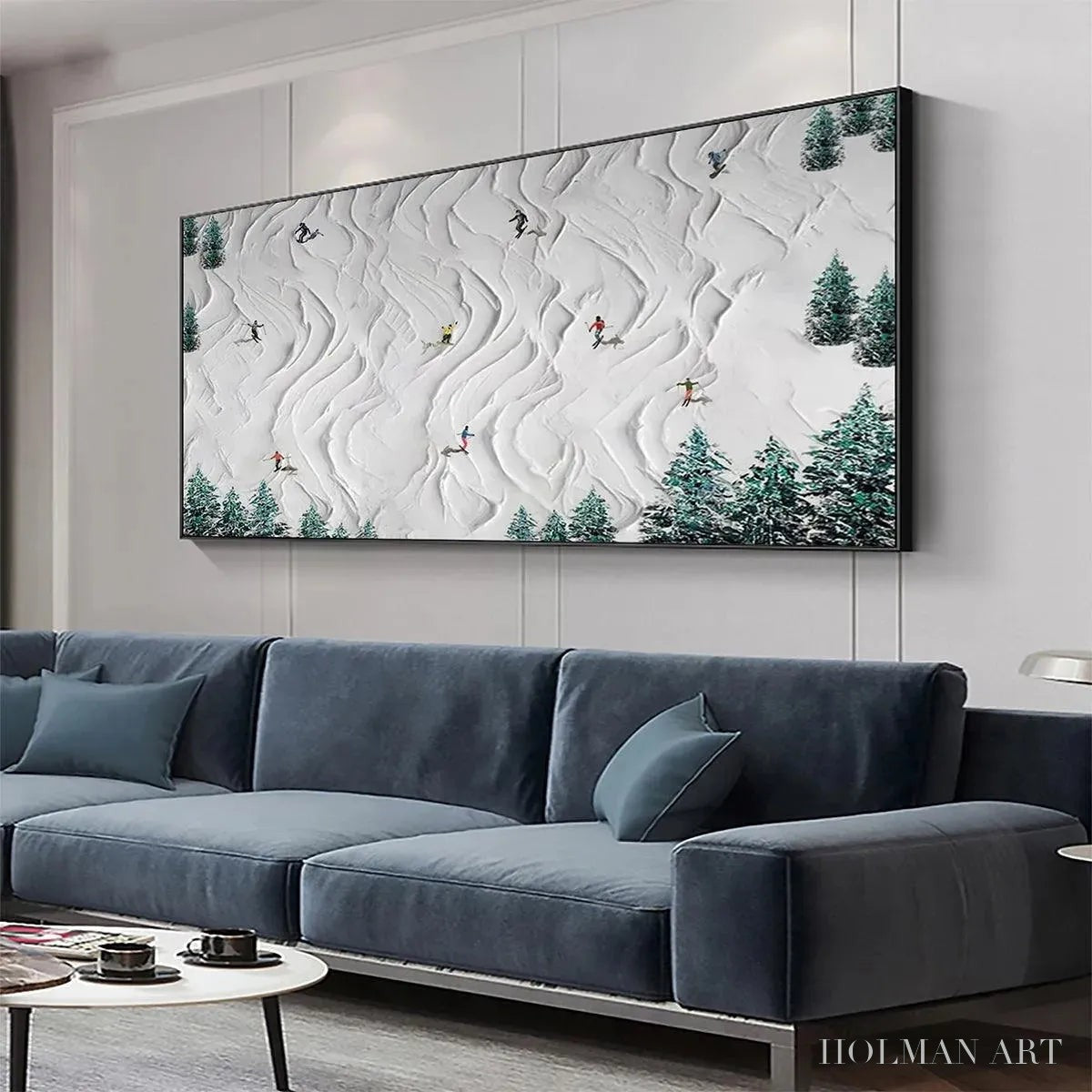 HOLMAN ART Alpine Dreams – Textured Skiing Painting, Winter Sports , Panoramic Canvas, Snowy Mountain Decor - image 4
