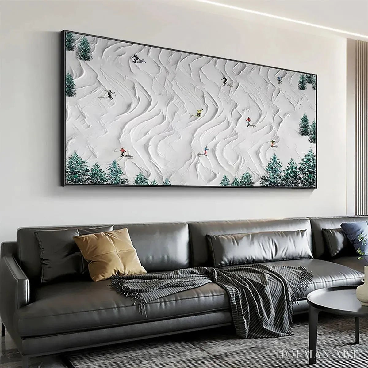 HOLMAN ART Alpine Dreams – Textured Skiing Painting, Winter Sports , Panoramic Canvas, Snowy Mountain Decor - image 5