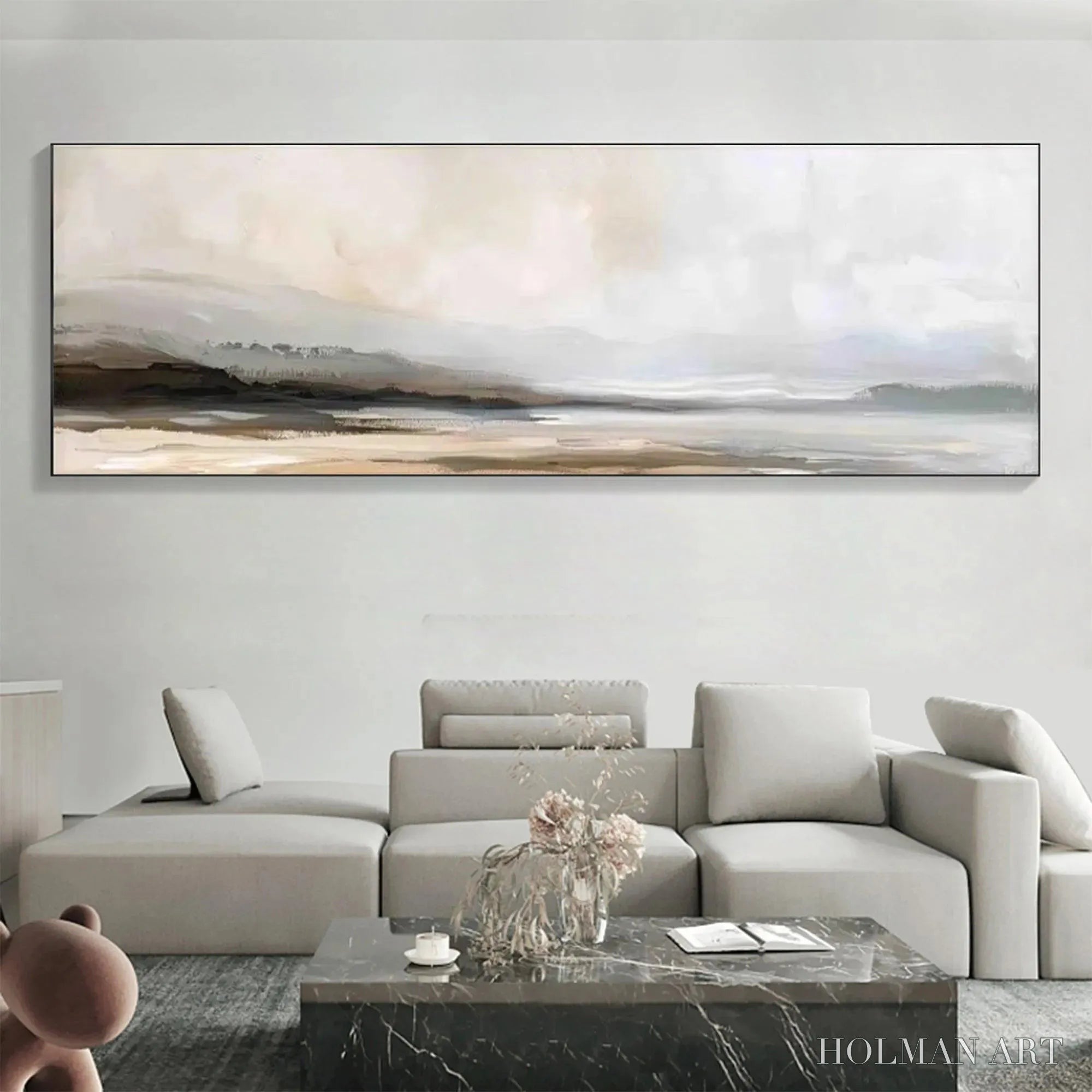 HOLMAN ART Misty Mountain Lake Panoramic – Landscape Painting, Panoramic - image 2