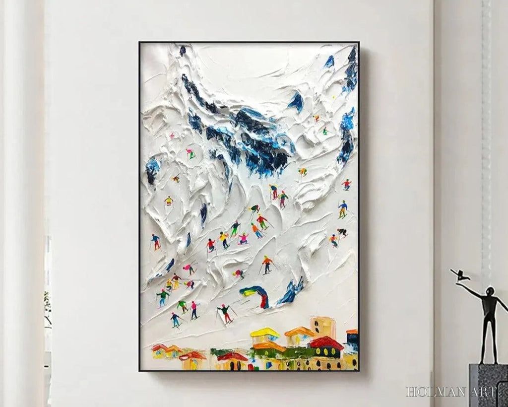 HOLMAN ART Alpine Ski Day – Textured Ski Scene Painting, Vertical - image 2