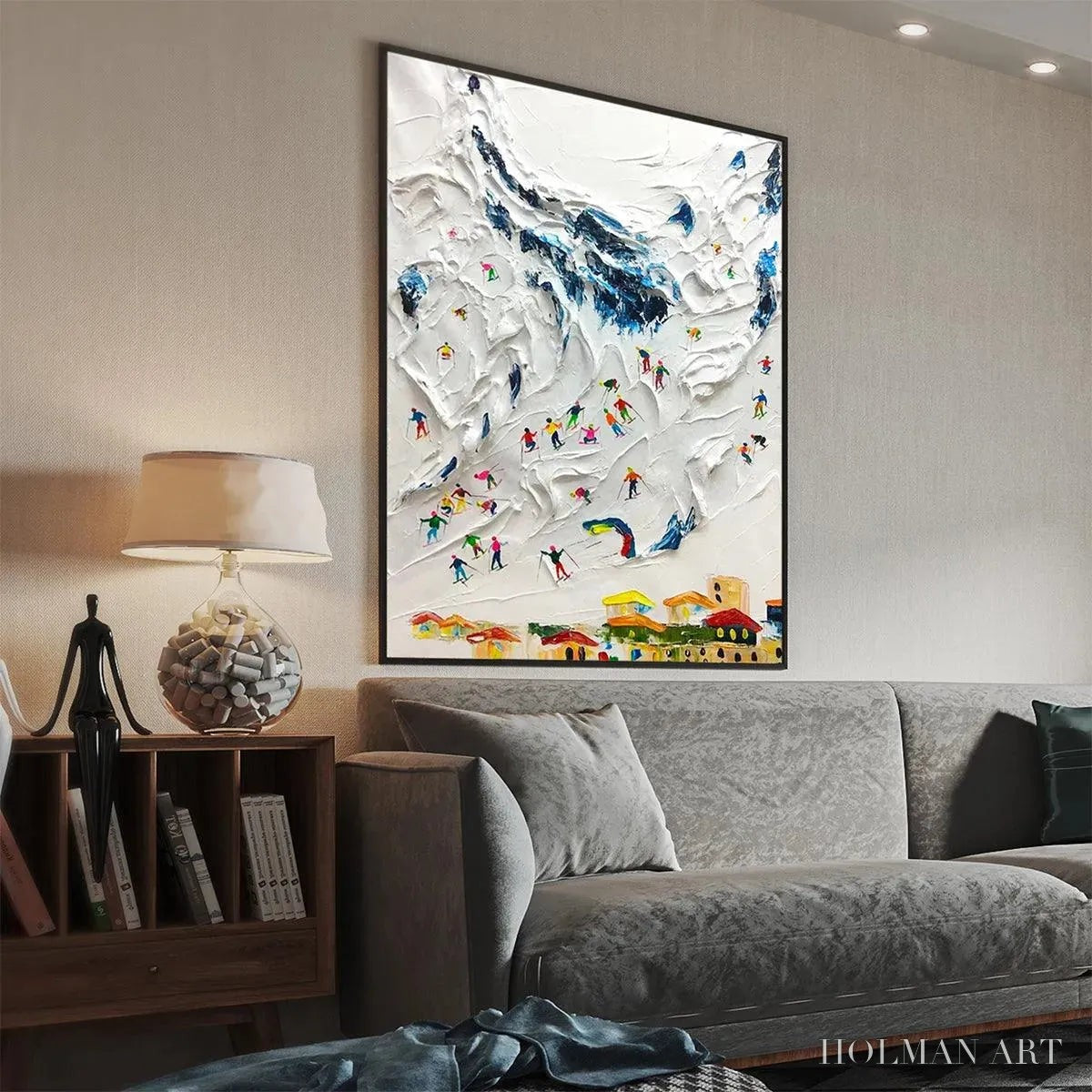 HOLMAN ART Alpine Ski Day – Textured Ski Scene Painting, Vertical - image 3