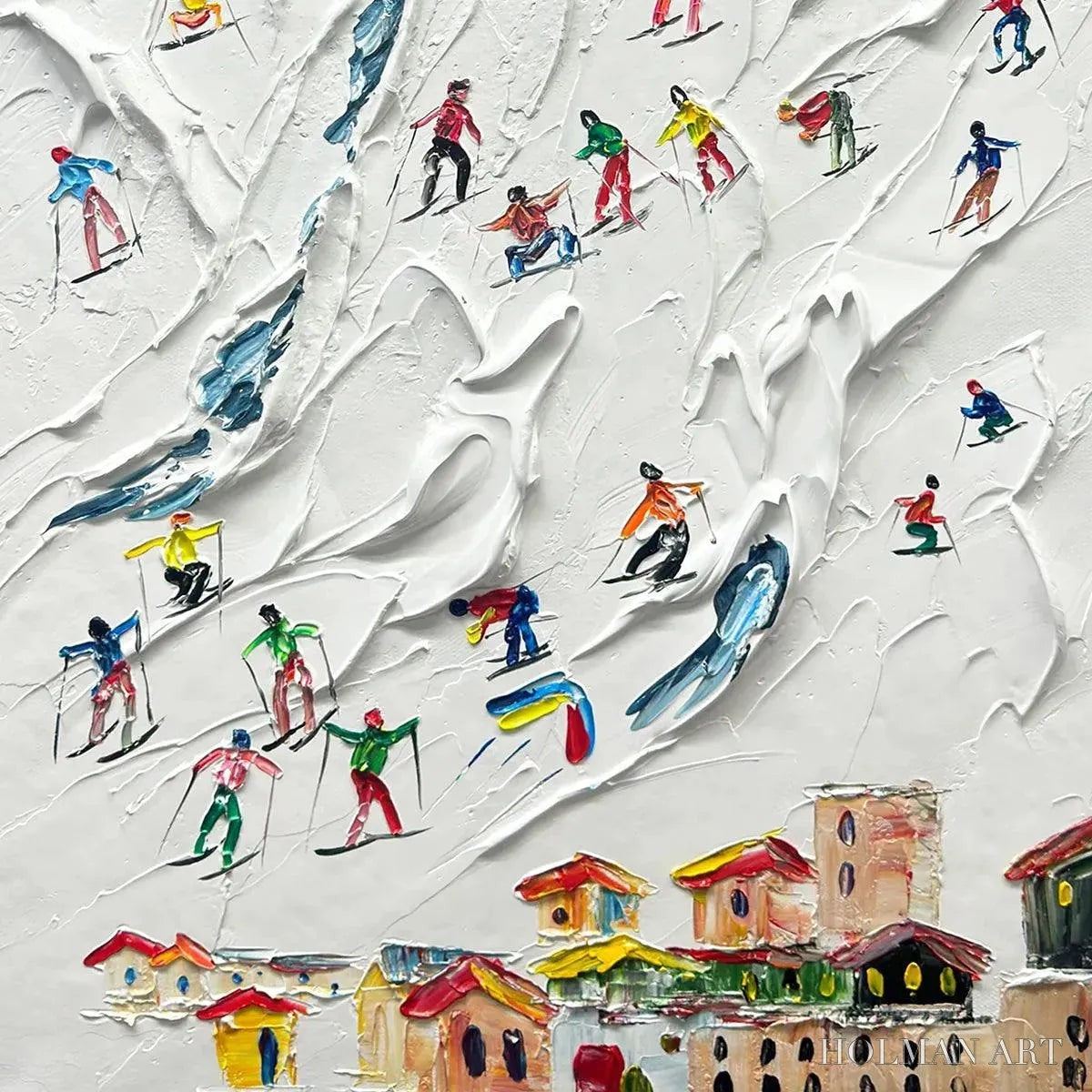 HOLMAN ART Alpine Ski Day – Textured Ski Scene Painting, Vertical - image 4
