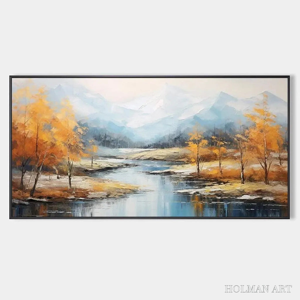 HOLMAN ART Golden Autumn Valley – Traditional Landscape Painting in Yellow and Blue - image 1