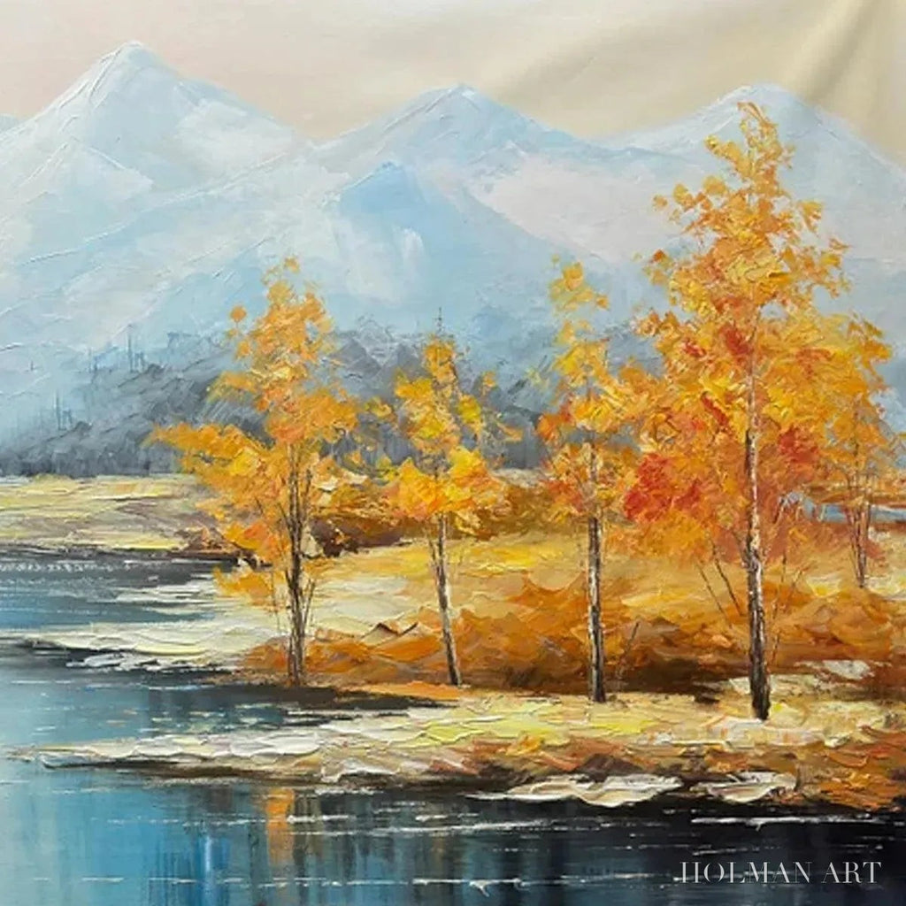 HOLMAN ART Golden Autumn Valley – Traditional Landscape Painting in Yellow and Blue - image 3