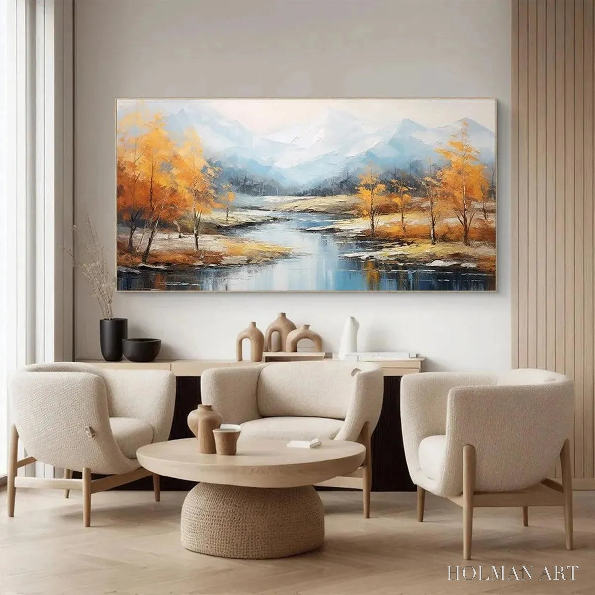 HOLMAN ART Golden Autumn Valley – Traditional Landscape Painting in Yellow and Blue - image 5