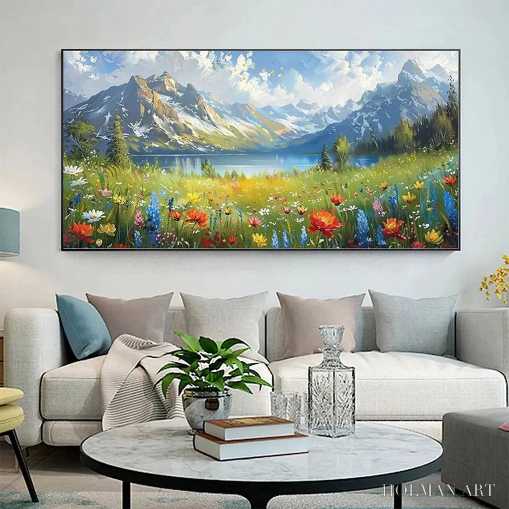 HOLMAN ART Alpine Wildflower Paradise – Colorful Landscape Painting with Mountains and Wildflowers - image 2