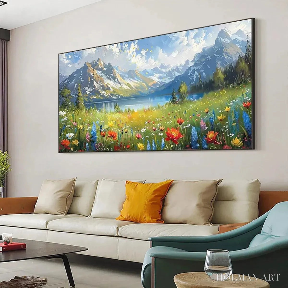 HOLMAN ART Alpine Wildflower Paradise – Colorful Landscape Painting with Mountains and Wildflowers - image 4