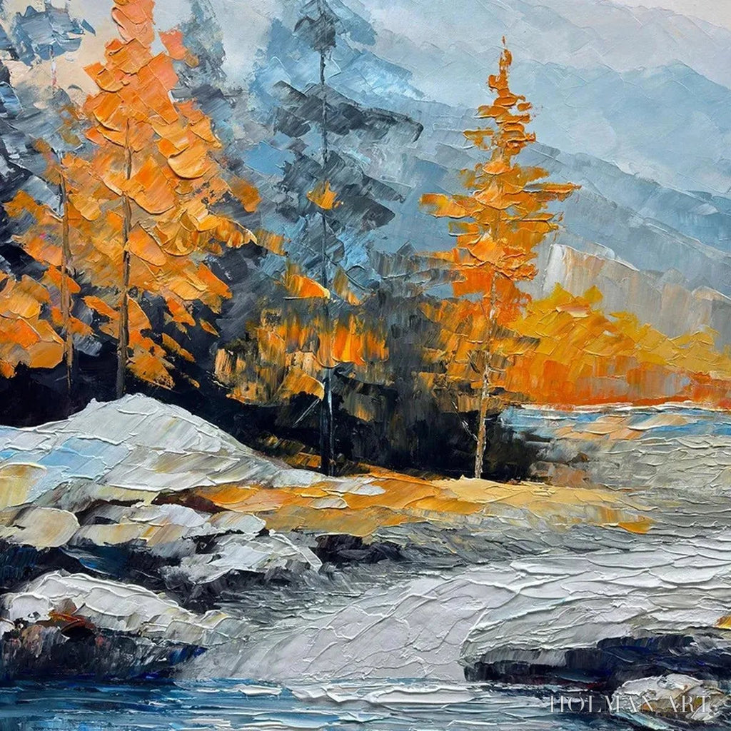 HOLMAN ART Autumn River – Textured Landscape Painting with River and Mountains - image 3