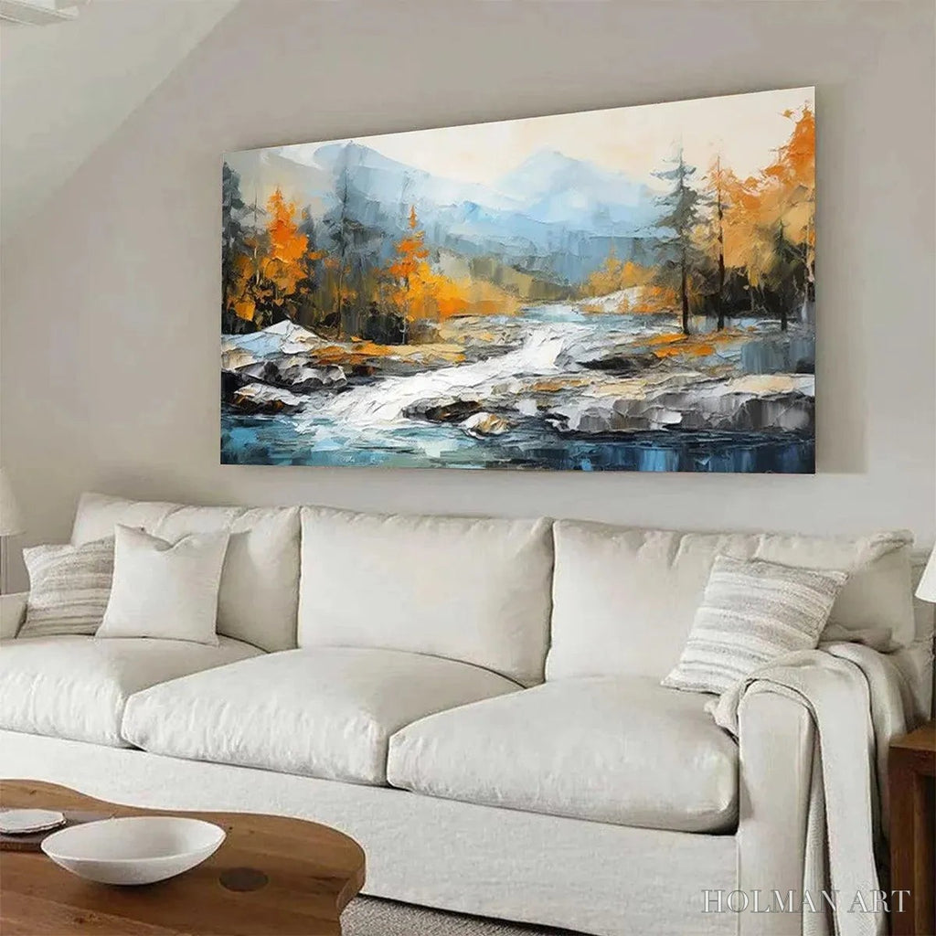 HOLMAN ART Autumn River – Textured Landscape Painting with River and Mountains - image 4
