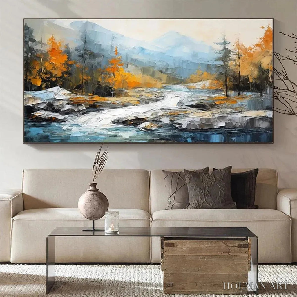 HOLMAN ART Autumn River – Textured Landscape Painting with River and Mountains - image 5