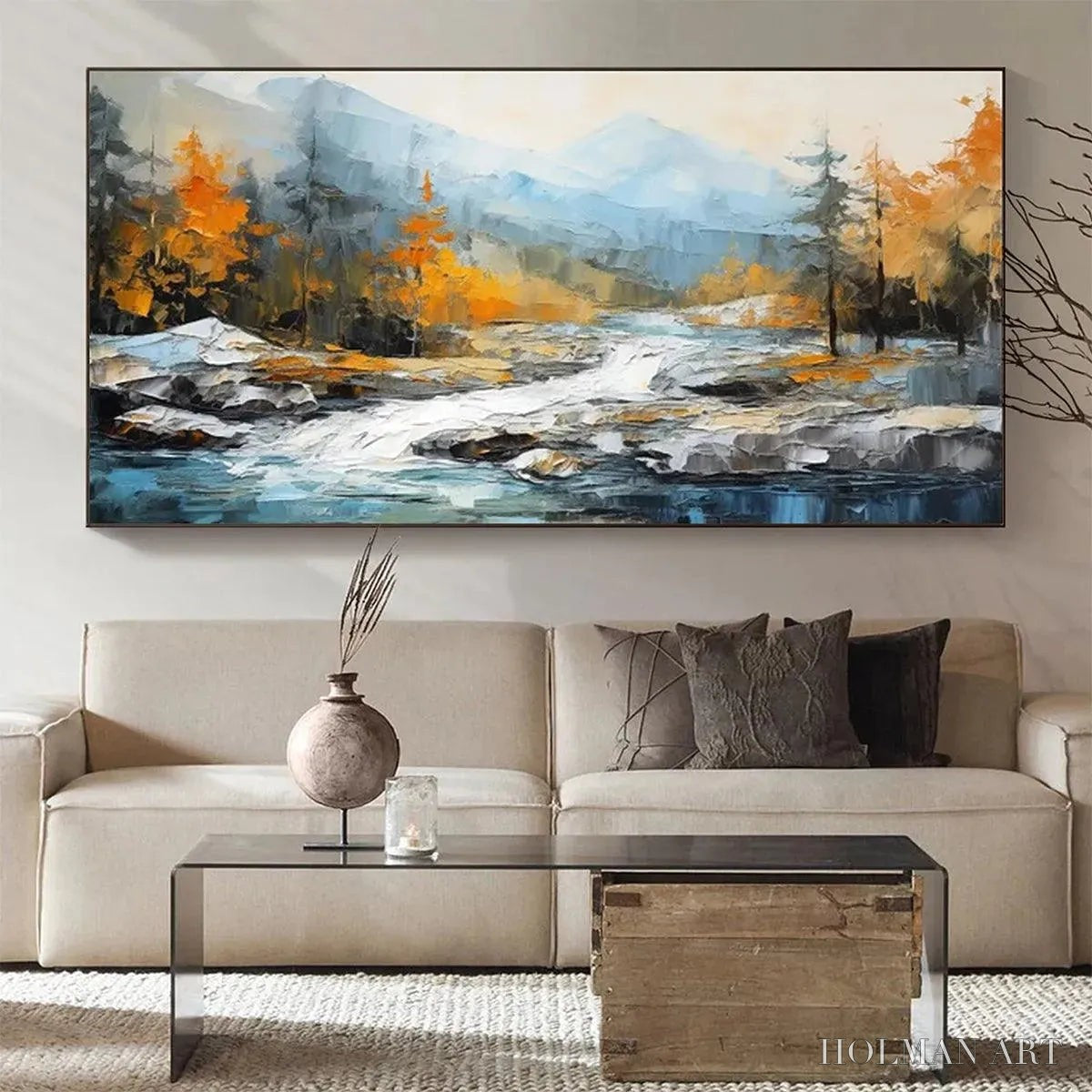 HOLMAN ART Autumn River – Textured Landscape Painting with River and Mountains - image 5