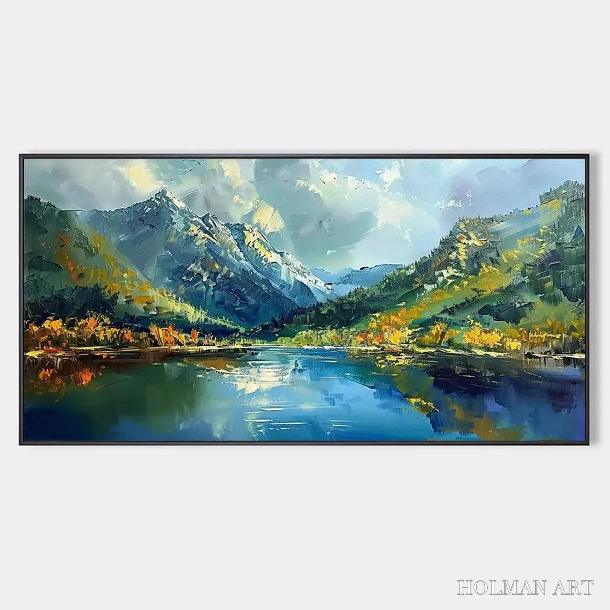 HOLMAN ART Alpine Reflection – Panoramic Landscape Painting of a Mountain Lake - image 1