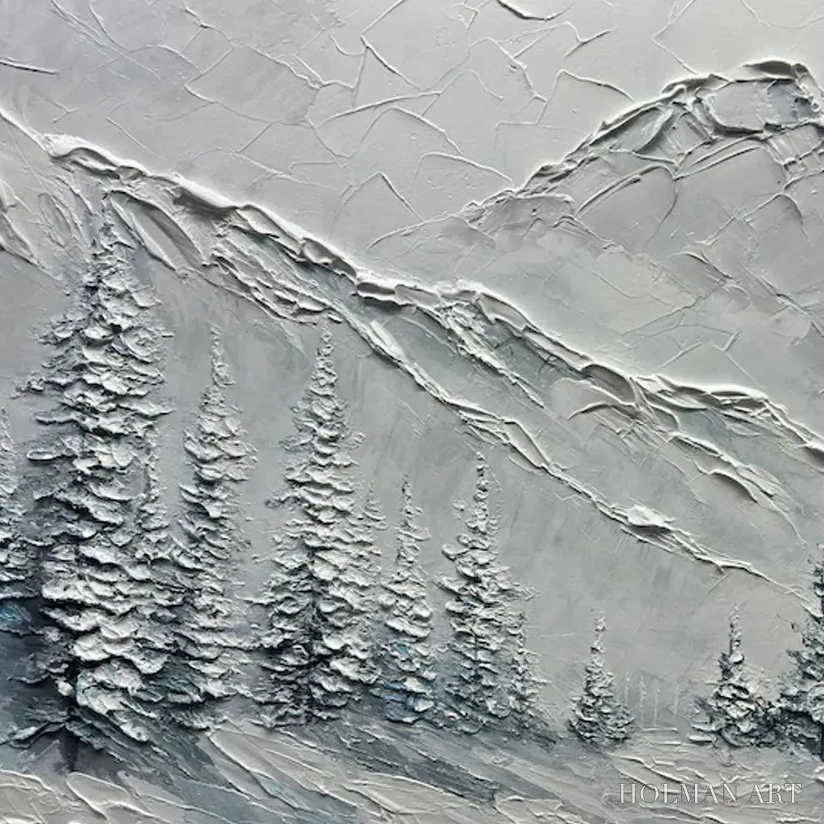 HOLMAN ART Winter'S Embrace – Textured Winter Mountain Landscape Painting - image 5