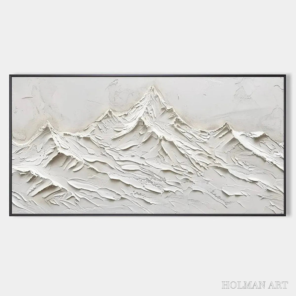 HOLMAN ART White Mountains – Textured Minimalist Abstract Mountain Painting in White - image 1