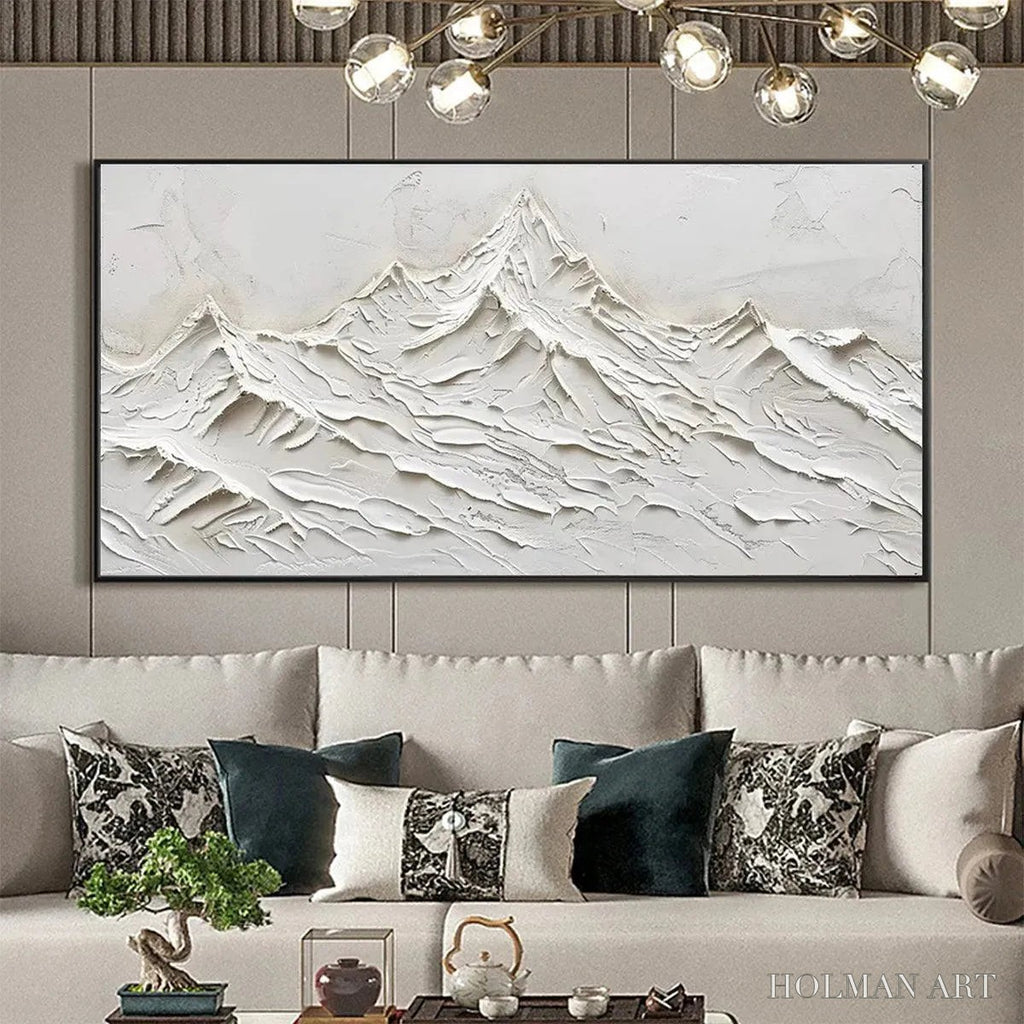 HOLMAN ART White Mountains – Textured Minimalist Abstract Mountain Painting in White - image 2