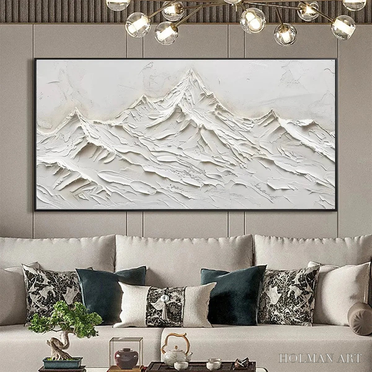 HOLMAN ART White Mountains – Textured Minimalist Abstract Mountain Painting in White - image 2