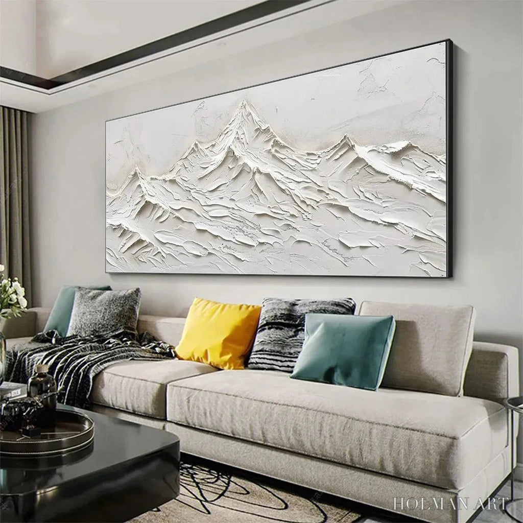 HOLMAN ART White Mountains – Textured Minimalist Abstract Mountain Painting in White - image 4