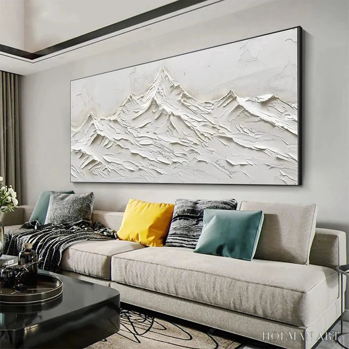 HOLMAN ART White Mountains – Textured Minimalist Abstract Mountain Painting in White - image 4