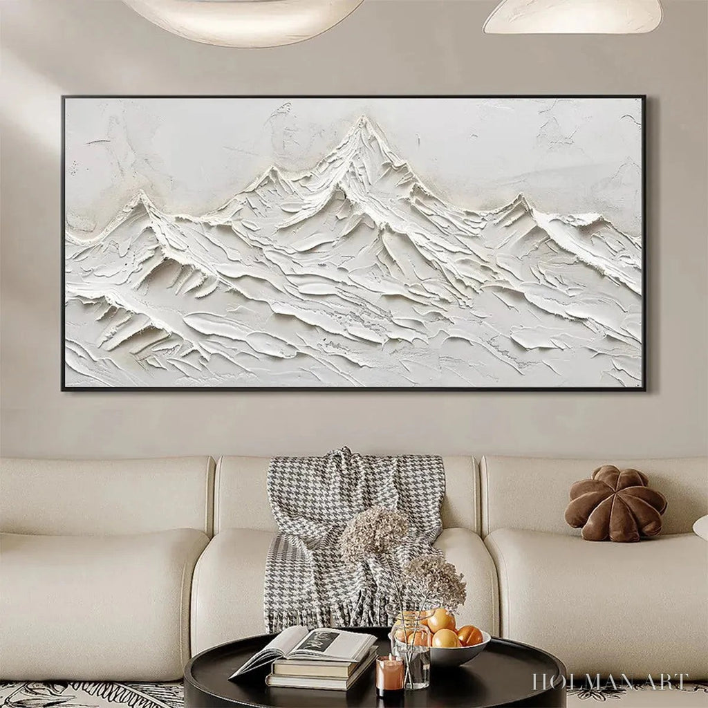 HOLMAN ART White Mountains – Textured Minimalist Abstract Mountain Painting in White - image 6