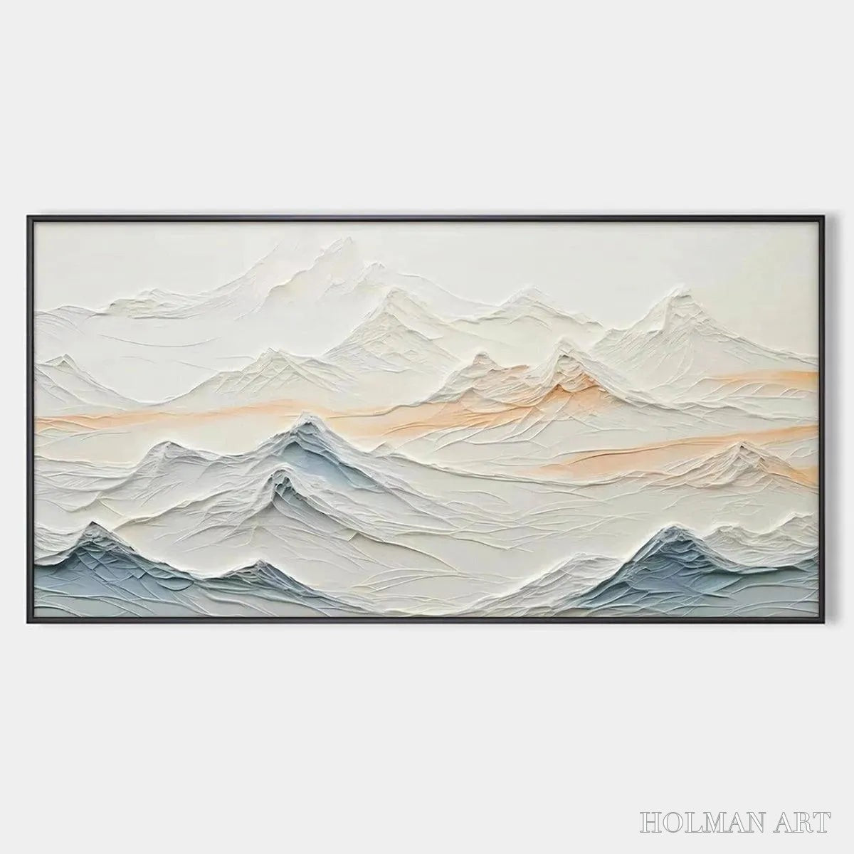 HOLMAN ART Tranquil Peaks – Textured Abstract Mountain Landscape Painting in Beige and Blue - image 1