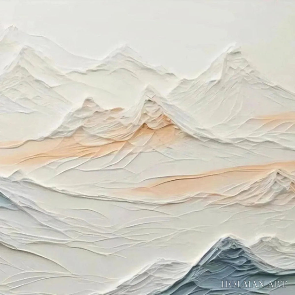 HOLMAN ART Tranquil Peaks – Textured Abstract Mountain Landscape Painting in Beige and Blue - image 3
