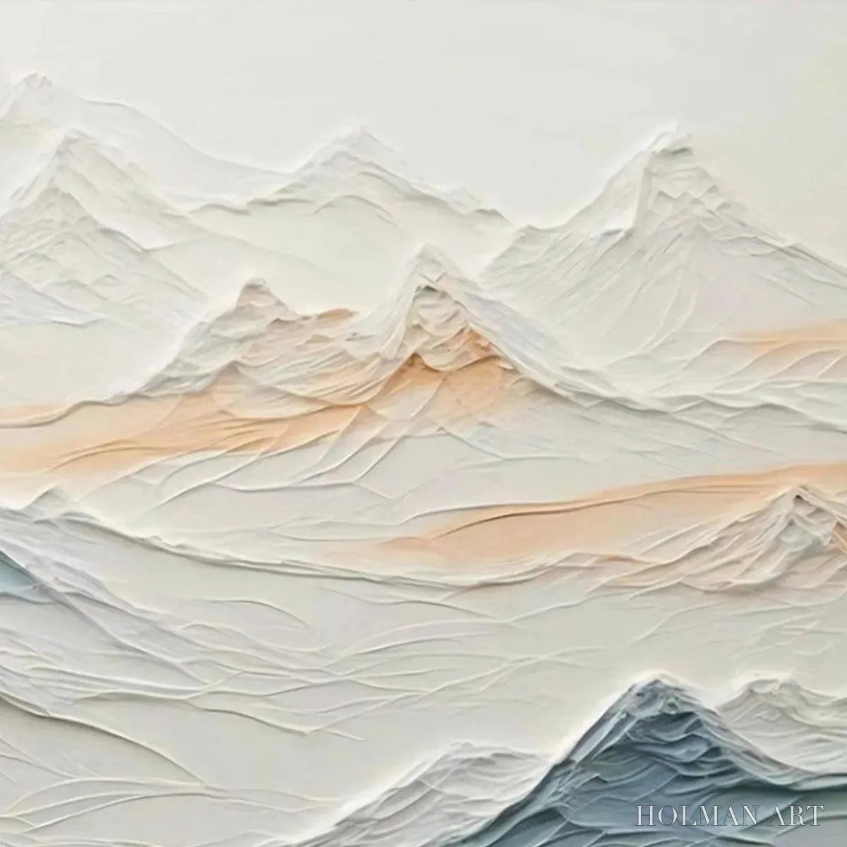 HOLMAN ART Tranquil Peaks – Textured Abstract Mountain Landscape Painting in Beige and Blue - image 3