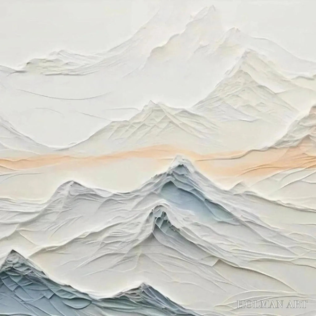 HOLMAN ART Tranquil Peaks – Textured Abstract Mountain Landscape Painting in Beige and Blue - image 5