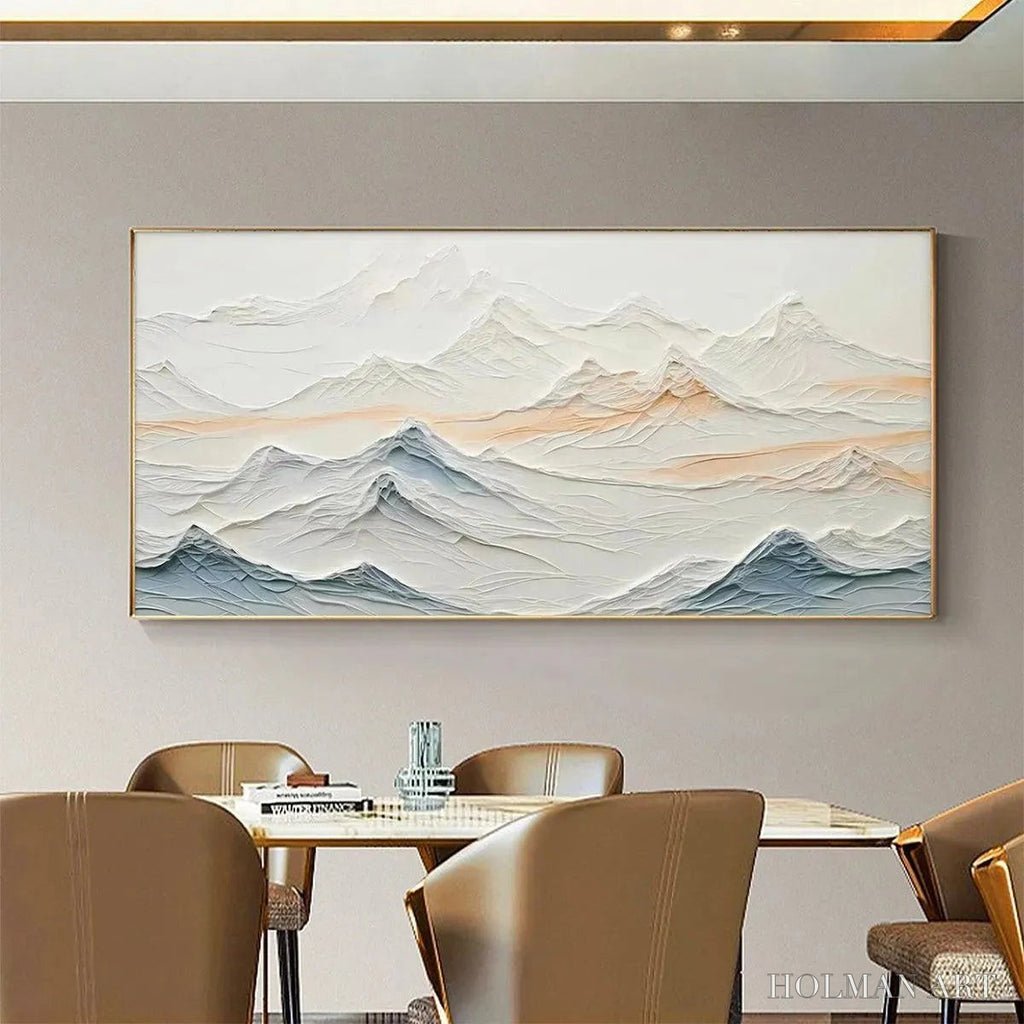 HOLMAN ART Tranquil Peaks – Textured Abstract Mountain Landscape Painting in Beige and Blue - image 6