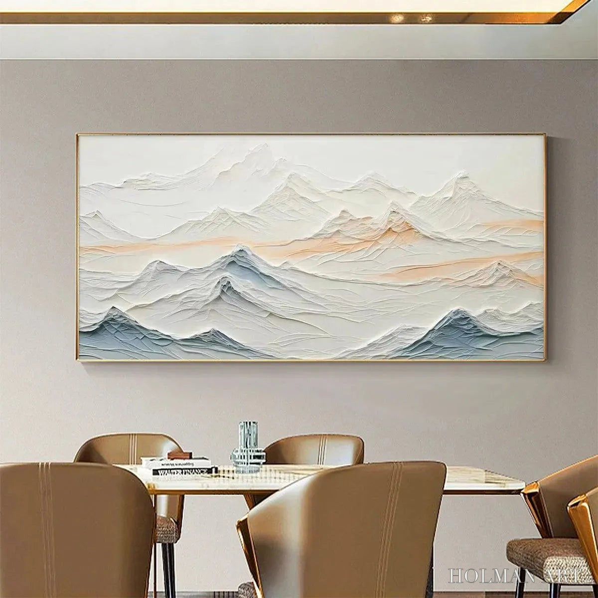HOLMAN ART Tranquil Peaks – Textured Abstract Mountain Landscape Painting in Beige and Blue - image 6