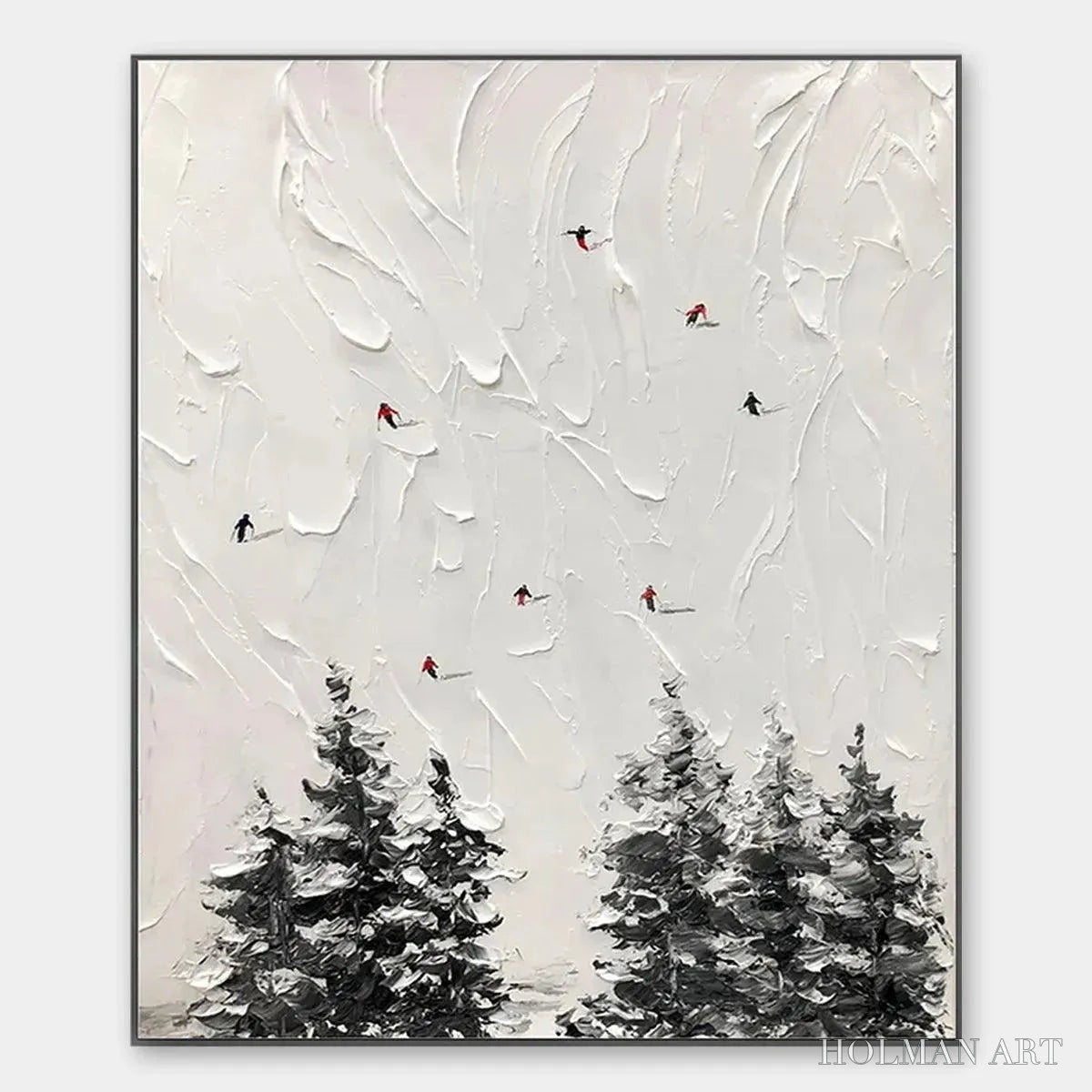 HOLMAN ART Alpine Ski – Textured Minimalist Ski Scene Painting in Black and White - image 1
