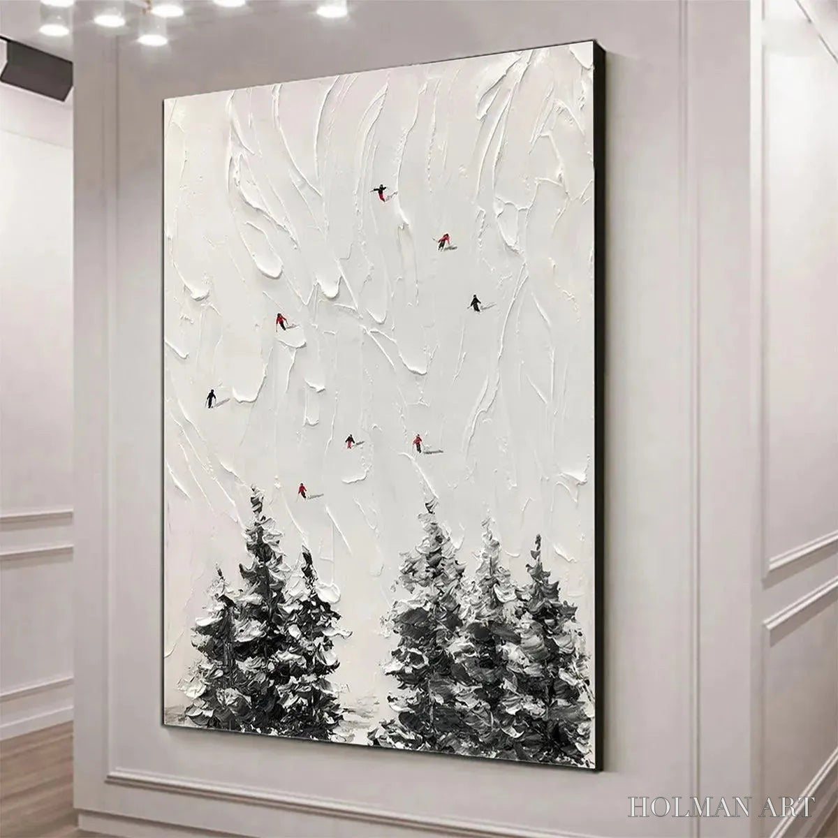 HOLMAN ART Alpine Ski – Textured Minimalist Ski Scene Painting in Black and White - image 4