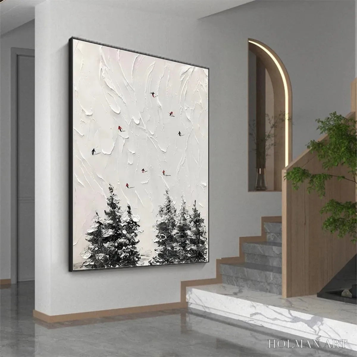 HOLMAN ART Alpine Ski – Textured Minimalist Ski Scene Painting in Black and White - image 5