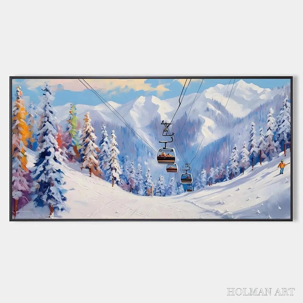 HOLMAN ART Snowy Slopes – Panoramic Ski Resort Landscape Painting - image 1