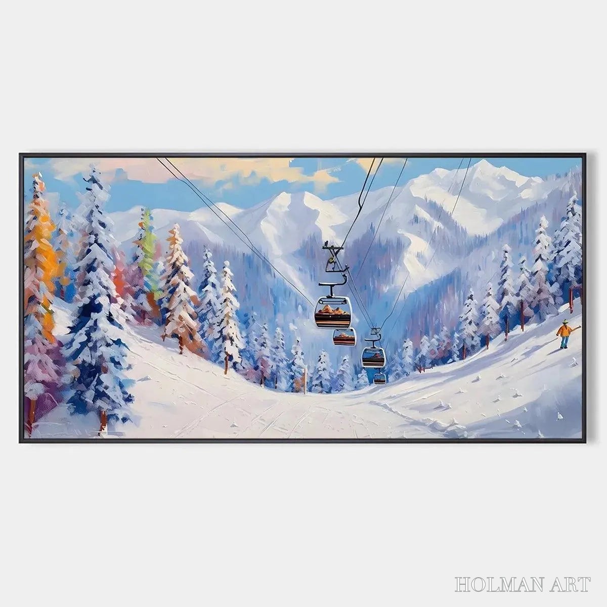 HOLMAN ART Snowy Slopes – Panoramic Ski Resort Landscape Painting - image 1